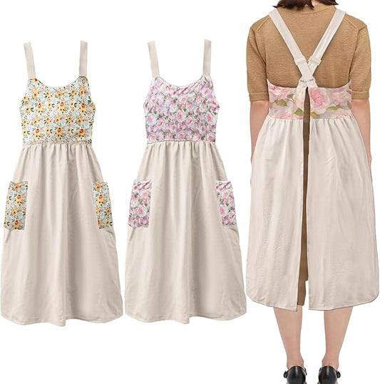 Uaussi Cotton Linen Apron Cross Back Work Apron for Women with Pockets Pinafore Dress X Cross Halter Apron for Chef Gardening by Uaussi
