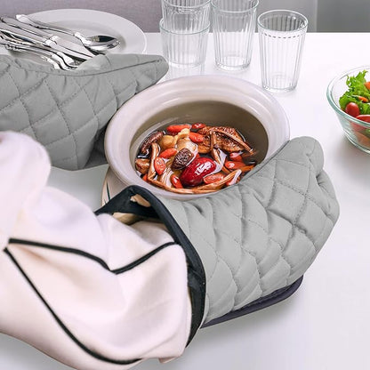 ARCLIBER Oven Mitts 2 Pairs of Quilted Terry Cloth Cotton Lining,Extra Long Professional Heat Resistant Kitchen Oven Gloves,16 Inch,Gray - Image 5