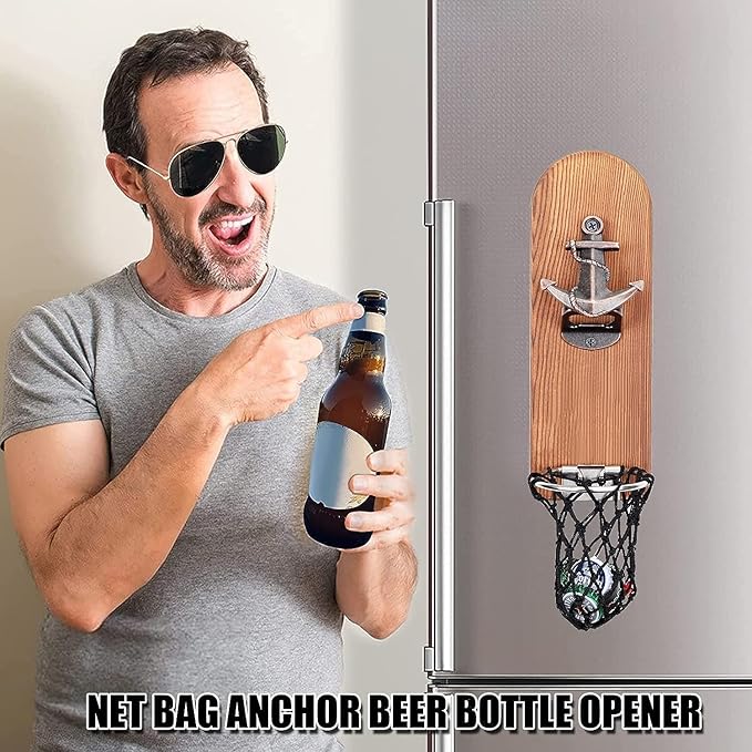 Beer Bottle Opener Wall Mounted with Magnetic Cap Catcher,Wooden Magnetic Bottle Opener for Fridge,Vintage Beer Gifts for Men, Man Cave Decor,Gifts for Men and Beer Lovers(Style 4)