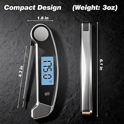 Meat Thermometer Digital Waterproof Instant Read Thermometer for Cooking ℃/℉ Convertible, Food Thermometer with Backlight, Cooking Thermometer for Kitchen Auto-Rotating Display Grey