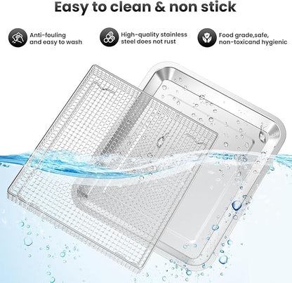 2Pcs Stainless Steel Oven Air Fryer Basket and Tray Replacement for Cuisinar TOA-060 and TOA-065 Toaster Oven Deep Fryer Parts & Accessorie, 12.4"x11" Baking Sheet Tray Pan for Cooking Bread Broiling