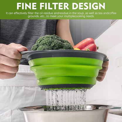 Silicone Colander Collapsible Strainers Set for Kitchen- 3 Pack (3Qt, 4Qt,5Qt) -Over Home Draining Basket, Food Vegetables & Fruits-Dishwasher Safe, BPA Free Space Saving Design (Green,Blue,Red) - Image 3