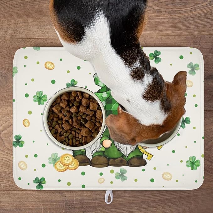 St Patrick's Day Gnome Dish Drying Mat for Kitchen Counter,Inch Lucky Shamrock Gold Coin Drying Mat 18 x 24 Inch with Absorbent Reversible Microfiber Dish Drying Pad for Coffee Bar - Image 9