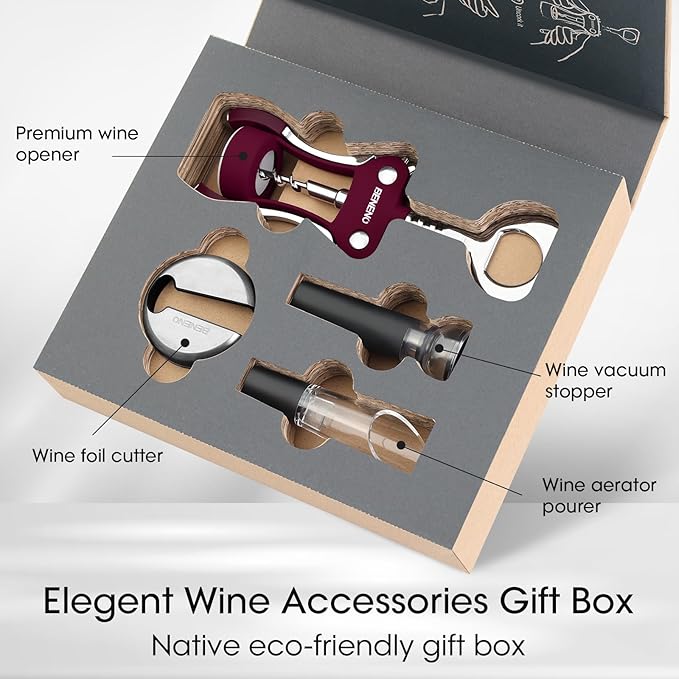 Beneno Multifunctional Wine Bottle Opener Gift Set - Wing Corkscrew, Foil Cutter, Vacuum Stopper & Aerator Pourer, Perfect for Wine Lovers Man Woman, Purple Set - Image 2