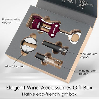 Beneno Multifunctional Wine Bottle Opener Gift Set - Wing Corkscrew, Foil Cutter, Vacuum Stopper & Aerator Pourer, Perfect for Wine Lovers Man Woman, Purple Set - Image 2