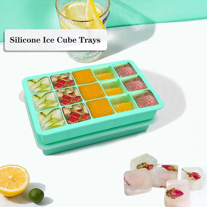 2 Pack Silicone Ice Cube Trays, Easy Release Flexible-15 Cubes Ice Cube Molds,Silicone Ice Cube Molds with Removable Lids for Cocktail, Whiskey, Baby Food, Chocolate-Reusable (Mint Green) - Image 3