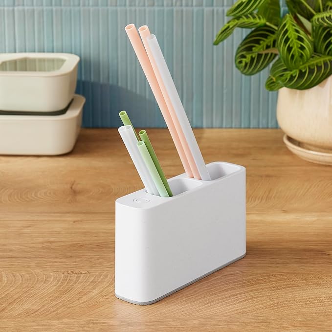 YouCopia SipStation Straw Holder, Reusable Straw Organizer for Kitchen Storage, Speckled White - Image 8
