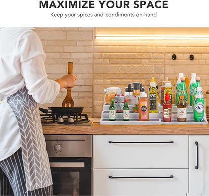 CiWiVOKi 3 Tier Expandable Spice Rack Organizer, Plastic Spice Rack, Adjustable Length 14.6In-25.8In, Non-Skid Tiered Spice Shelf Organizer for Kitchen Cabinet, Cupboard, Pantry, White/Grey - Image 4