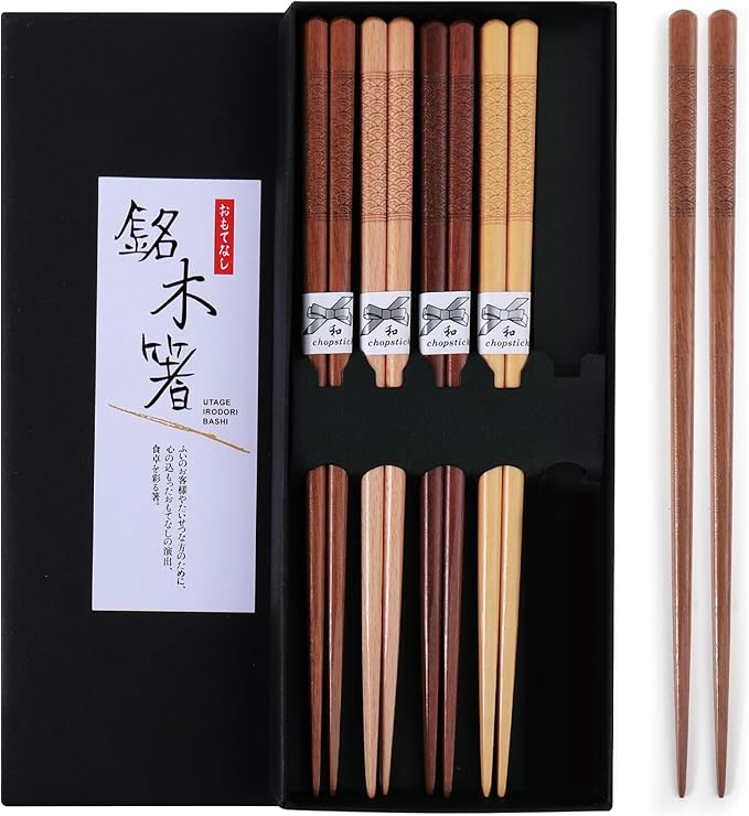 Reusable Chopsticks，GLAMFIELDS Japanese Natural Wooden 5 Pairs Hand-Carved Classic Style Lightweight Safe Chop Sticks 8.8 Inch/22.5cm Gift Set - Image 7