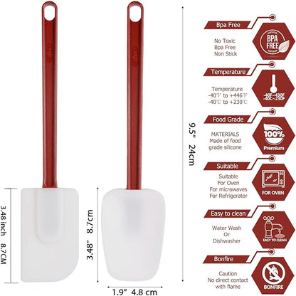 Silicone Rubber Spatula Set of 3, High Heat, Commercial (2 Spoonula + 1 Scraper, 9.5 Inches) - Image 2