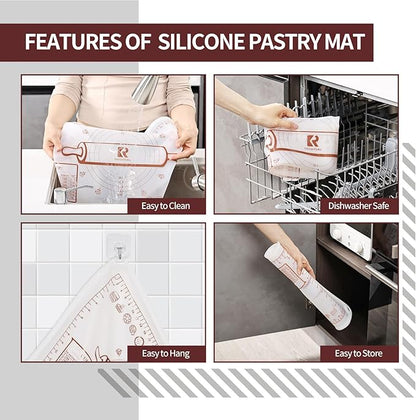 Silicone Baking Mat 16"L x 24"W, Extra Thick Dough Rolling Pad with Measurements and Edge Heightening, Non-stick Food Grade Silicone Pastry Mat for Pastry, Bread, Cookies (Transparent)