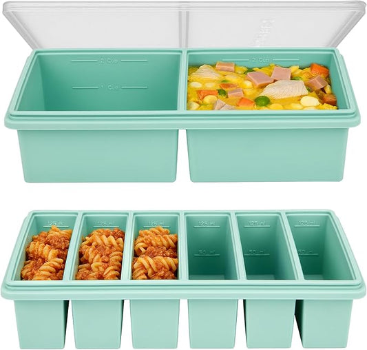 Silicone Freezer Trays with Lids, 2 Cup & 1/2 Cup Combo, Soup Container Style Ice Cube Trays, Reinforced Steel Rims, For Freezing Broth, Meal Prep and other dishes, Dishwasher & Oven Safe - 2 Pack