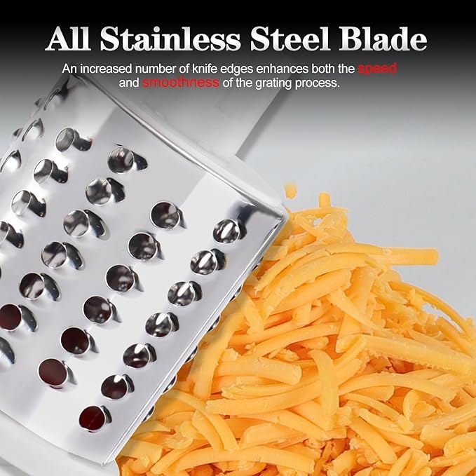 Ourokhome Rotary Cheese Grater Hand Crank, Kitchen Shredder Speed Mandolin Slicer Nut Grinder with Handle and Drum Blades for Cheese, Vegetable, Walnuts, Chocolate, Potato, Carrot,3 Blades, Coffee - Image 2