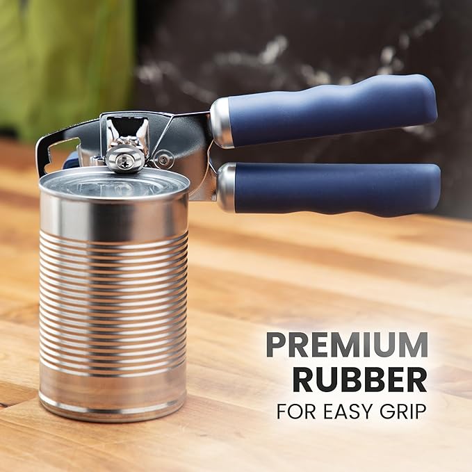 Zulay Kitchen Heavy Duty Stainless Steel Can Opener Manual with Bottle Opener - Rust Proof Manual Can Opener With Turn Knob & Comfy Soft Grip Handles - Blue - Image 8