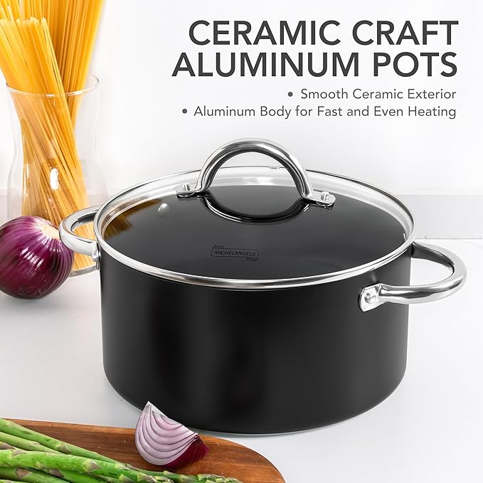 MICHELANGELO Stock Pot with Lid, Nonstick Cooking Pot, 6 Quart Soup Pot with Lid, Non Stick Pots with Stainless Steel Handle, Induction Compatible, Black - Image 3