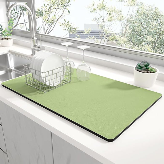 Rnivvi Dish Drying Mat for Kitchen Counter, 12 x 19" Super Absorbent Drainer Pad Easy Clean Dish Rack Pad, Non-Slip Heat Resistant Coffee Bar Mats for Coffee Machine Station Accessories Decor, Green by Rnivvi