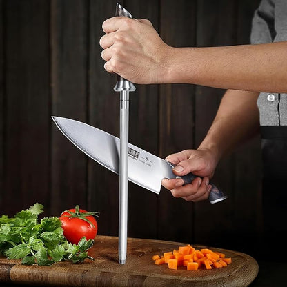HOSHANHO Honing Rod,10 Inch Professional Kitchen Knife Sharpener Rod, Japanese High Carbon Knife Sharpening Steel with Ergonomic Pakkawood Handle, Ideal for All Chef Knives - Image 7