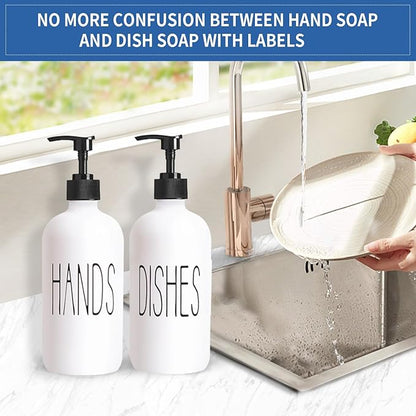 COHOSEGE 16 Oz Glass Soap Dispenser Set 2 Pack for Kitchen Sink,Contains Hand and Dish Soap Dispenser,White Kitchen Utensils - Image 6