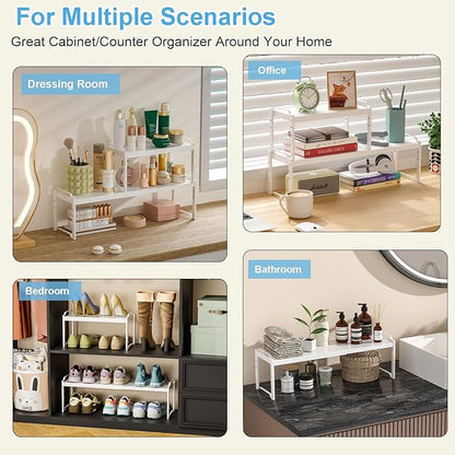 3 Pack Kitchen Cabinet Organizer Shelf, Stackable Expandable Shelves Organizers For Kitchen Cabinet Countertop Storage, Adjustable Counter Cupboard Pantry Organizer Shelf Rack Stand, Length:25.5 Inch - Image 8