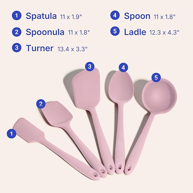GIR 5-Piece Silicone Kitchen Utensils Set, Non-Toxic Cooking Utensils for Cooking and Baking, Heat Resistant, Food Grade, Dishwasher Safe Rubber Spatula, Ladle, Spoon - Rose - Image 6