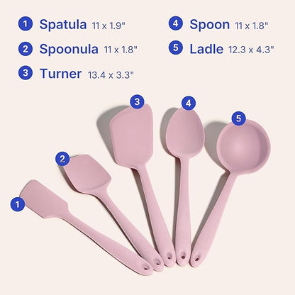 GIR 5-Piece Silicone Kitchen Utensils Set, Non-Toxic Cooking Utensils for Cooking and Baking, Heat Resistant, Food Grade, Dishwasher Safe Rubber Spatula, Ladle, Spoon - Rose - Image 6