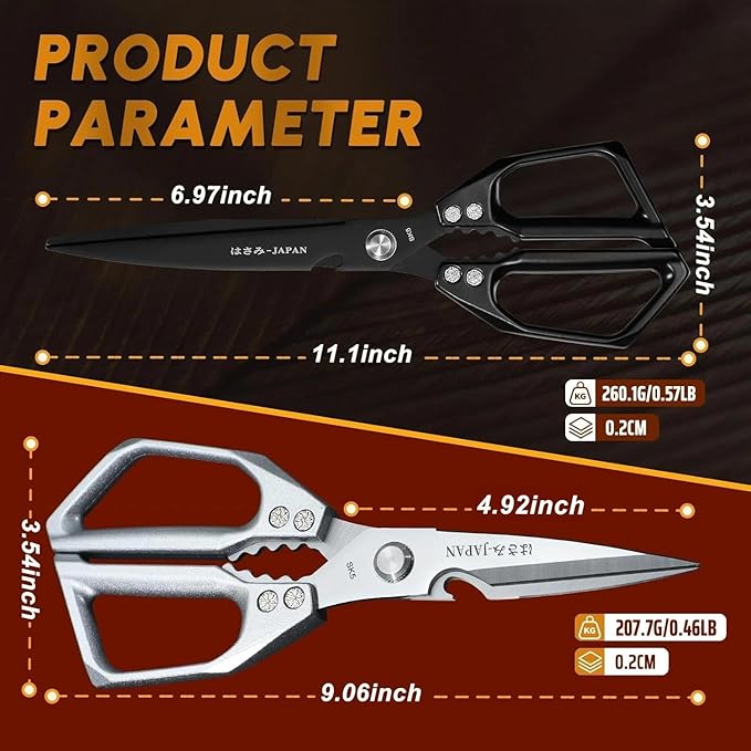 HUUSK Kitchen Shears Set Upgraded - Stainless Steel Kitchen Scissors, Sharp Meat Scissors, Heavy Duty Poultry Shear, Japanese Cooking Scissor for Food, Dishwasher Safe, Gifts for Men Women