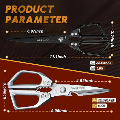 HUUSK Kitchen Shears Set Upgraded - Stainless Steel Kitchen Scissors, Sharp Meat Scissors, Heavy Duty Poultry Shear, Japanese Cooking Scissor for Food, Dishwasher Safe, Gifts for Men Women