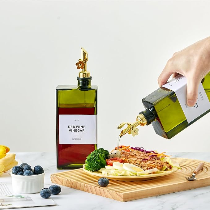 Olive Oil Dispenser Bottle for Kitchen, 16.9oz /500ml Cooking Vinegar Dispenser Bottle Set, Glass Sauce Container, Labels, Brush, Funnel, Stoppers, Green for Oil, Wine - Image 4