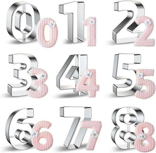 Numbers Cookie Cutters Set, 9 piece Stainless Steel Numbers Fondant Cutters Set for Cake Fruit Vegetable Clay Mousse