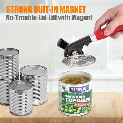 2 in 1 Safety Can Opener Manual Smooth Edge & Bottle Opener, No-Trouble-Lid-Lift Manual Can Opener with Magnet, Large Rubber Handle & Stainless Steel Blade, Side Cut Hand Can Opener for Kitchen (Red) - Image 8