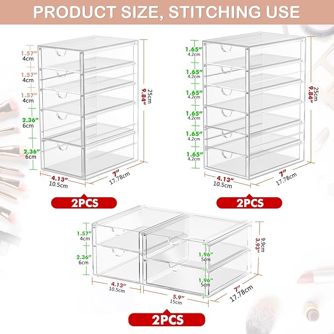 caktraie Makeup Organizer Storage With 30 Drawers, 6 Pcs Desktop Office Supplies, Desk Organizers, Clear Accessories, Dustproof Drawer and for Make Up, Jewelry, Pen, Stationary - Image 3