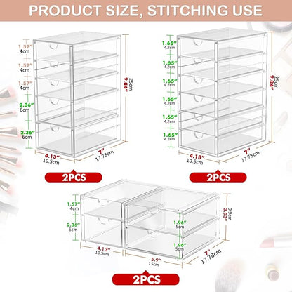 caktraie Makeup Organizer Storage With 30 Drawers, 6 Pcs Desktop Office Supplies, Desk Organizers, Clear Accessories, Dustproof Drawer and for Make Up, Jewelry, Pen, Stationary - Image 3