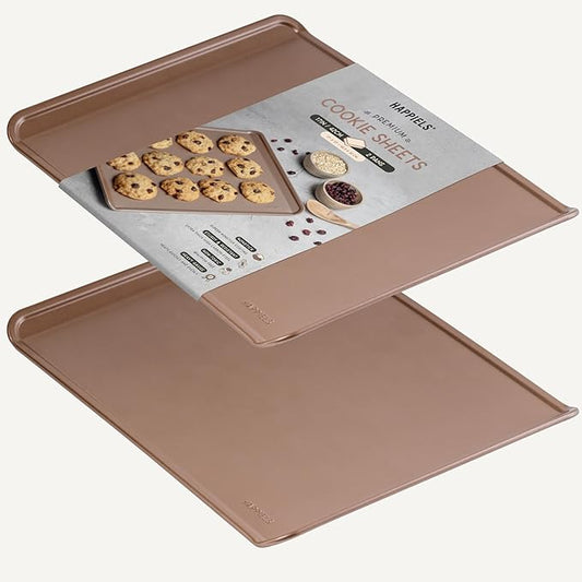 HAPPIELS 17 x 13 inch Cookie Sheets for Baking Nonstick Set of 2, PFOA free Cookie Sheet Set without rim, Cookie Sheets Non Stick, Half Sheet Pan for Oven without sides Non Toxic sheet without lip