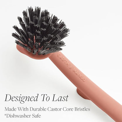 Earth & Mango Magnetic Dish Brush & Scraper, Snaps to Sink, Non-Scratch, Dishwasher Safe, Dish Scrubber – Terracotta Clay
