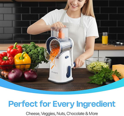 Vivaant Rotary Cheese Grater with Handle, Cheese Shredder Hand Crank with Suction Base & 5 Interchangeable Blades, Multi-Functional Food Chopper for Vegetables, Nuts & Chocolate - Easy to Use & Clean - Image 6