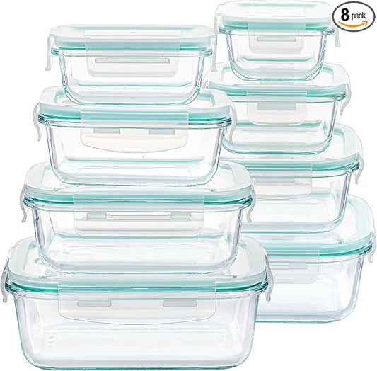 Vtopmart 8 Pack Glass Food Storage Containers with Airtight Lids, Glass Meal Prep Containers, Lunch Office Meal for Microwave, Oven, Freezer and Dishwasher, BPA Free by Vtopmart