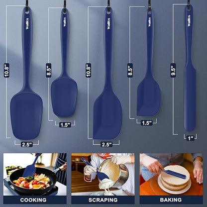 Walfos Silicone Spatula Set (5pcs) - 600℉ High Heat Resistant Kitchen Spoon Navy Blue Spatulas for Cooking Mixing & Baking, Strong Steel Core and One-Pieces Seamless Design, BPA Free Dishwasher Safe - Image 4