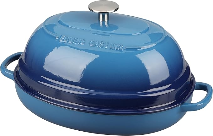EDGING CASTING Enameled Oval Cast Iron Dutch Oven Pot with Lid, Bread Dutch Oven for Sourdough Bread Baking, Dutch Oven Bread, Bread Oven, 6QT, Lake Blue by EDGINGCOOKWARE