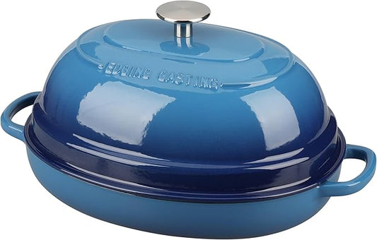 EDGING CASTING Enameled Oval Cast Iron Dutch Oven Pot with Lid, Bread Dutch Oven for Sourdough Bread Baking, Dutch Oven Bread, Bread Oven, 6QT, Lake Blue by EDGINGCOOKWARE