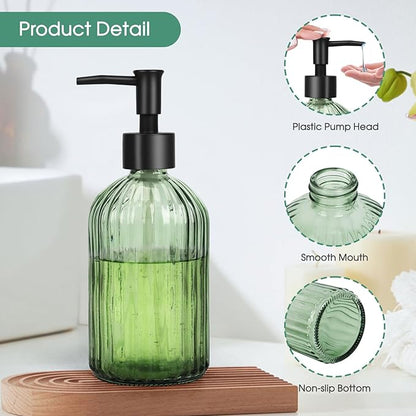 Topsky Glass Soap Dispenser with Black Plastic Pump, 400ml Liquid Hand Soap Dispenser, Rustproof Pump for Kitchen & Bathroom, Great for Lotions, Essential Oil, Liquid Soaps (Army Green) - Image 4