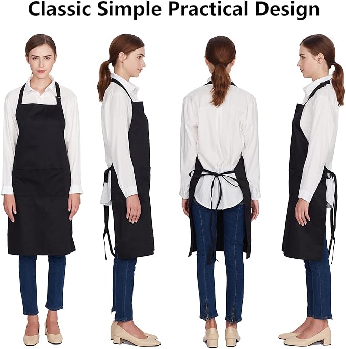 Jubatus 12 Pack 100% Cotton Aprons Bulk with 2 Pockets Cooking Chef Kitchen Adjustable Bib Apron for Women Men, Black - Image 2