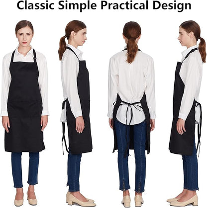 Jubatus 2 Pack 100% Cotton Aprons with 2 Pockets Cooking Chef Kitchen Adjustable Bib Apron for Women Men, Black - Image 2