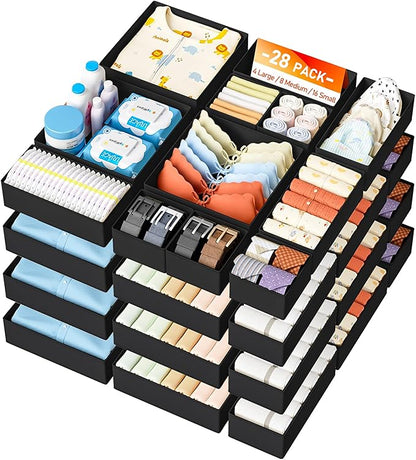 DIMJ Drawer Organizer Clothes 28 Pack - Foldable Baby Organizers and Storage & Closet Organizers for Bedroom, Closet - Nursery Organization Dresser Dividers for underwear, Sock,Bra, Belt, Tie,Black by DiMJ