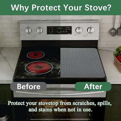 Stove Top Cover for Electric Stove - Food Grade Ceramic Stove top Cover, Silicone XXL Dish Drying Mat, Glass Cooktop Covers, Flat RV Range top Mats (Grey, 27.5"X20") - Image 4