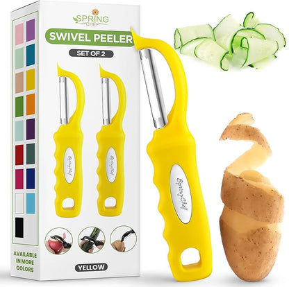 Spring Chef Premium Stainless Steel Yellow Swivel Potato Peelers for Kitchen, Dishwasher Safe Carrot Peeler with Comfortable Handle, Perfect for Vegetable, Fruit, Apple, Cucumber - Set of 2 by SpringChef