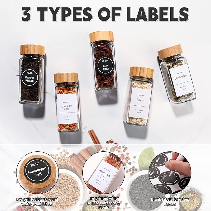DWTS DANWEITESI 36 Pcs Glass Spice Jars - 4oz With Bamboo Lids, Empty Bottles With Labels, Kitchen Spice Jars With Shaker Lids - Image 3
