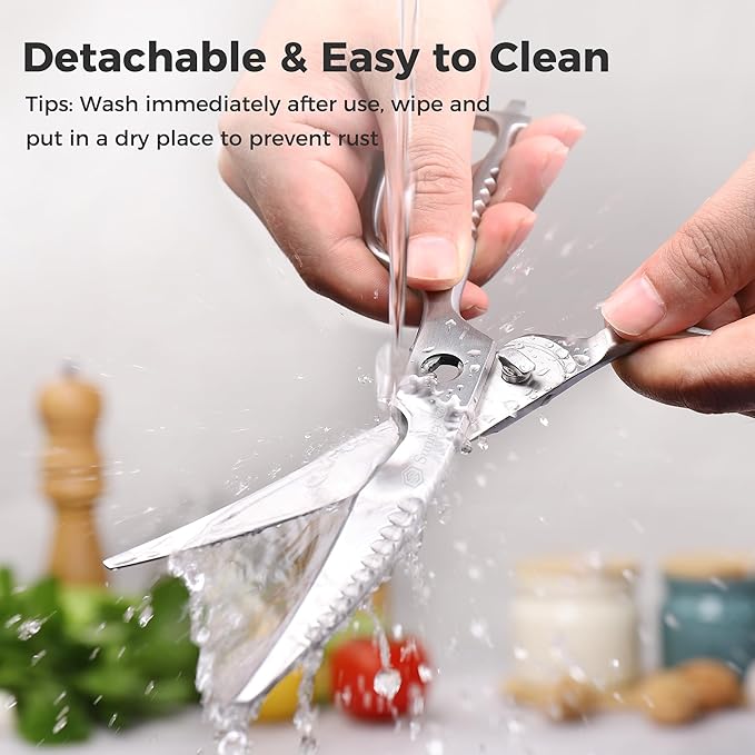 Sunnecko Heavy Duty Kitchen Scissors - Stainless Steel Kitchen Shears, Ultra Sharp Micro Serrated Poultry Shears, Cooking Scissors for Meat, 9 Inch Curved Blades - Image 5