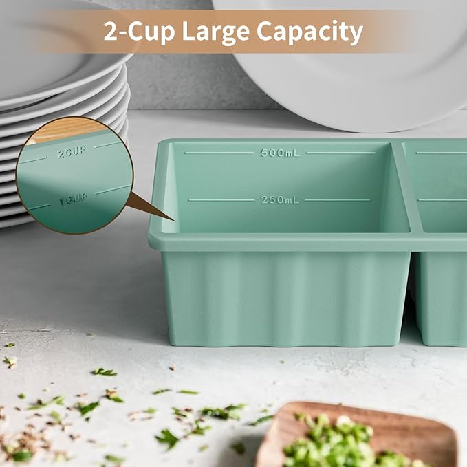 Silicone Freezer Tray for Soup Ice Cubes: 2-Cup Freezing Tray with Lid for Meal Prep - 2Pack Silicon Soup Portion Freeze Trays Make Stock Souped Ice Cube - Image 7