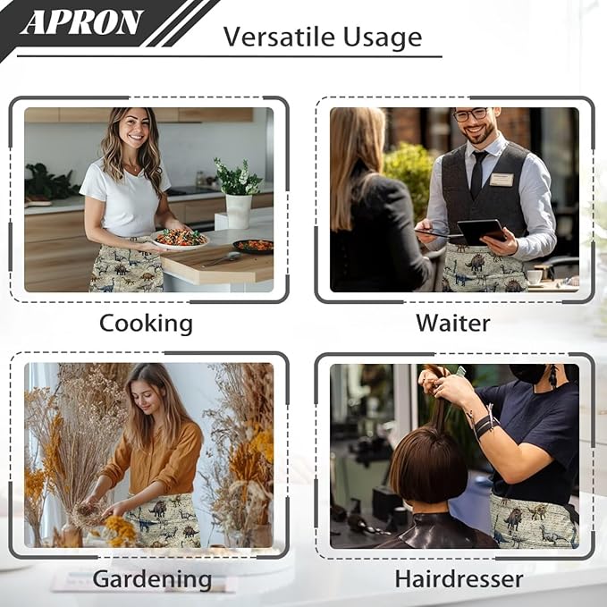 Server Apron with 3 Pockets, Waterproof Oil Waitress Waiter Half Apron for Restaurant Hotel Kitchen Cafe