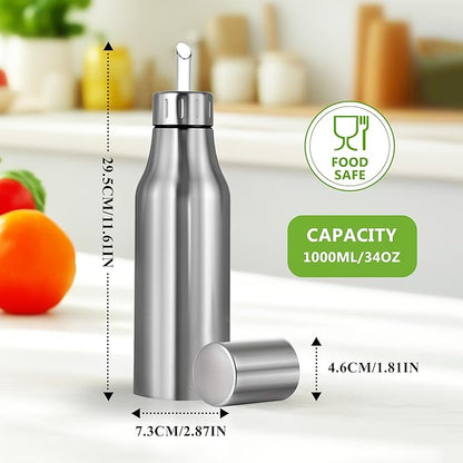 Stainless Steel Oil Dispenser Bottle - 1000ML Leak-Proof Oil Container for Kitchen, Olive Oil & Cooking Liquids-34Oz - Image 3